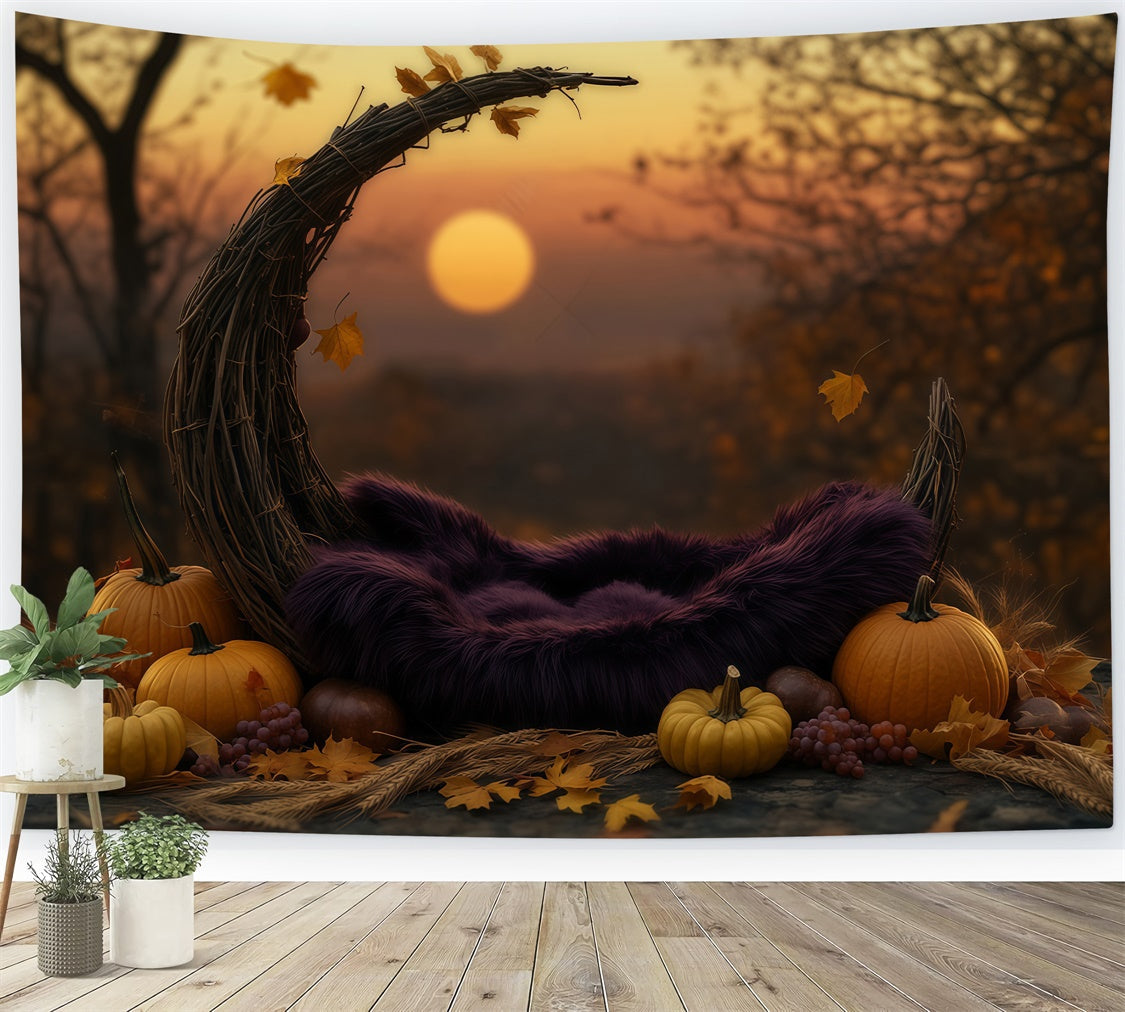 Fond studio enfant Récolte Coucher de Soleil Croissant BRP57-265
