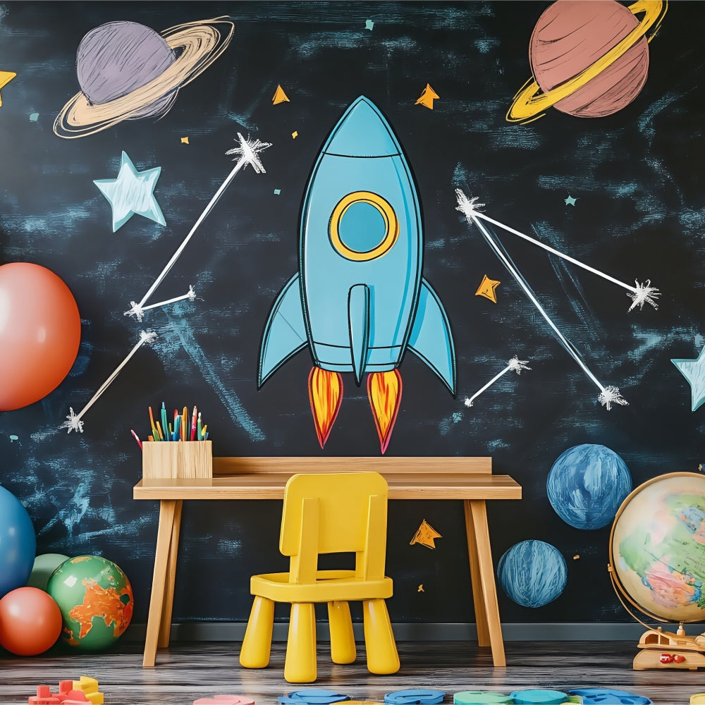 Toile de fond Salle de Classe Aventure Fusée Scolaire BRP57-34