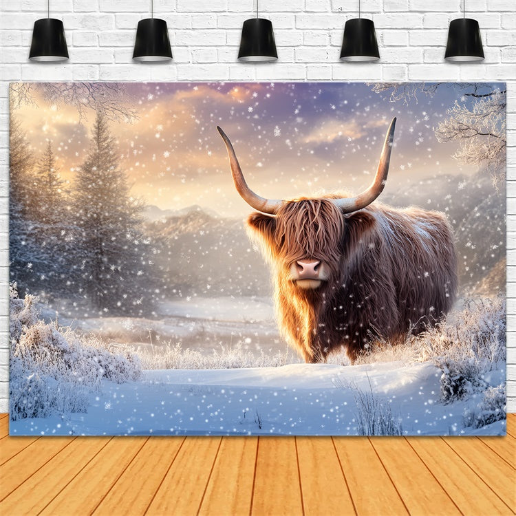 Toile de fond Paysage d'Hiver Gardien des Hautes Terres Champ de Neige BRP57-351