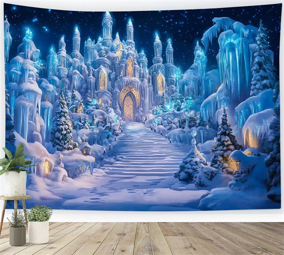 Toile de fond Château Château de Cristal Sentier Hiver BRP57-356