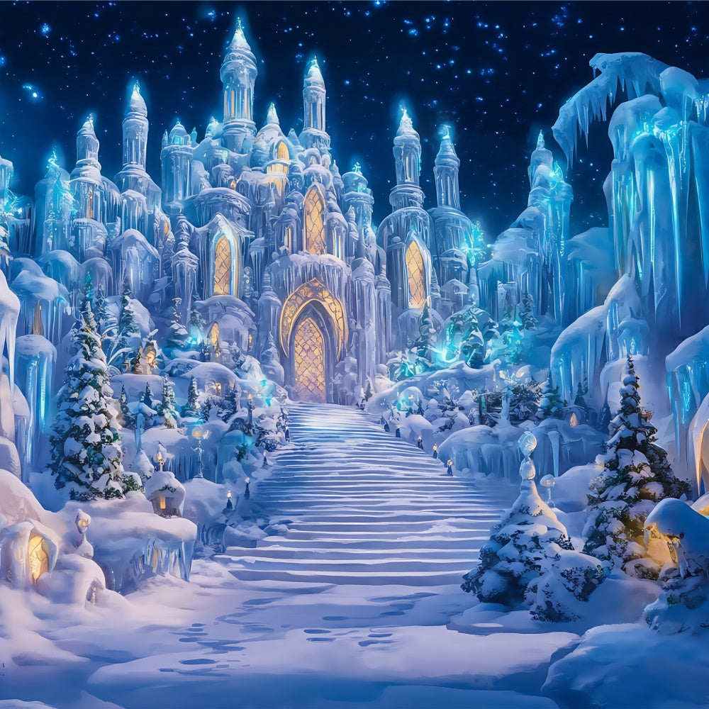 Toile de fond Château Château de Cristal Sentier Hiver BRP57-356