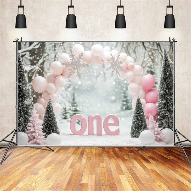Toile de fond Hiver Merveille Enneigée Ballons 1er Anniversaire BRP57-357