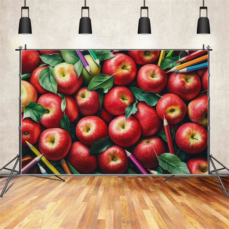 Toile de fond Rentrée des Classes Pommes et Crayons Joyeux BRP57-36