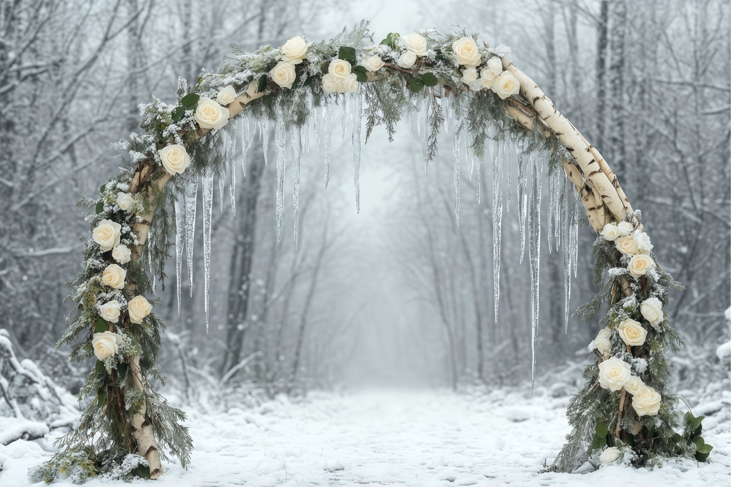 Toile de fond Hiver Forêt Sentier Fleur des Bois BRP57-364