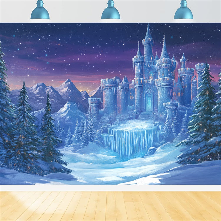 Toile de fond Hiver Merveille Pins Enneigés Château BRP57-370