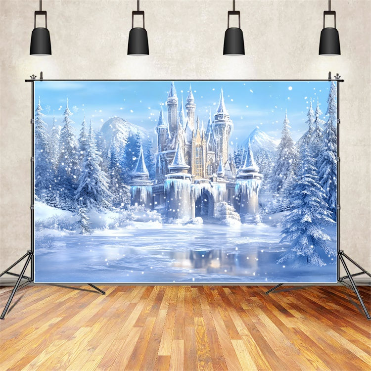 Toile de fond Hiver Merveille Lac Gelé Château BRP57-373