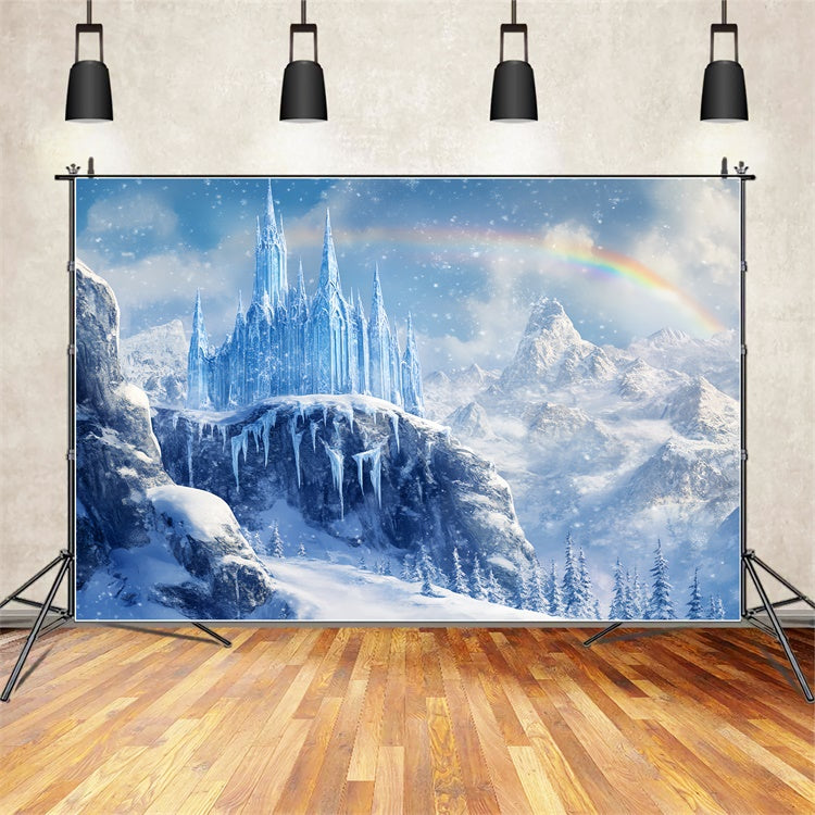 Toile de fond Hiver Merveille Château Arc-en-Ciel Gelé BRP57-377