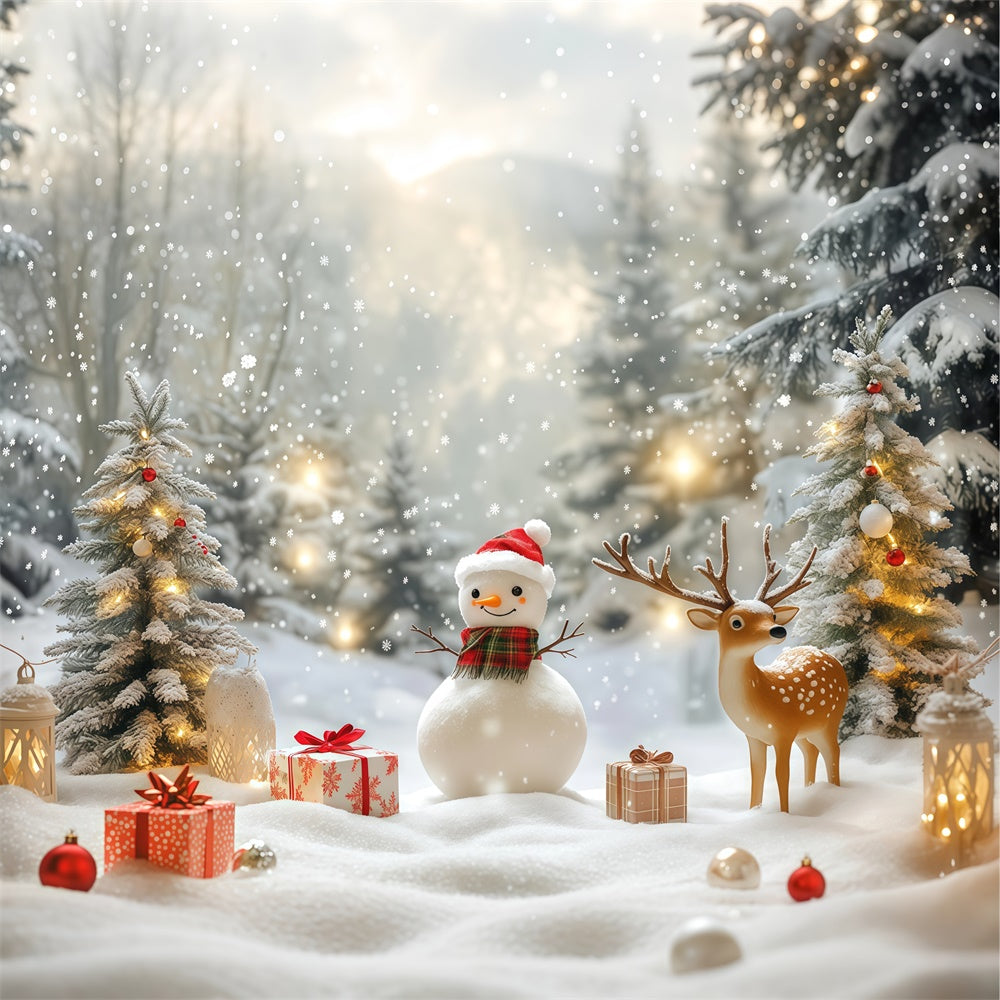 Toile de fond Paysage d’Hiver Bonhomme de Neige Douillet Cadeaux Noël BRP57-381