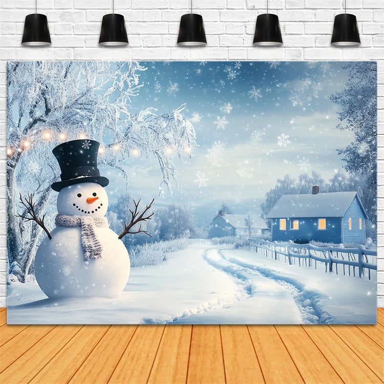 Toile de fond Hiver Scène Bonhomme de Neige Village de Noël BRP57-387