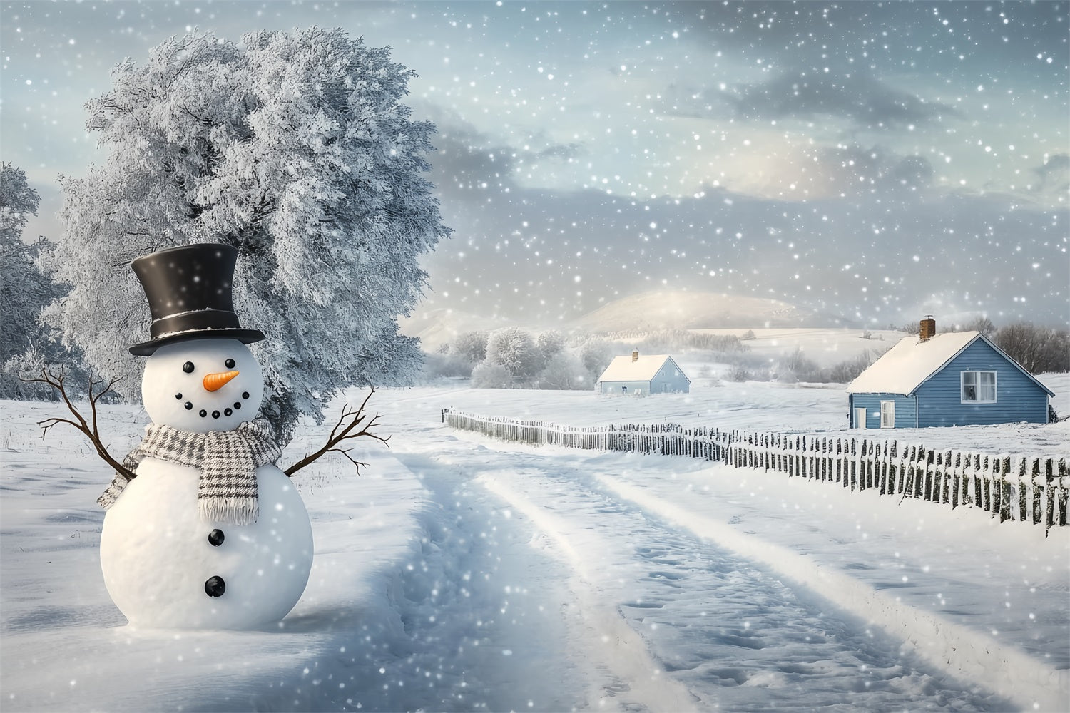 Toile de fond Hiver Neige Sentier Paisible Bonhomme de Neige BRP57-389