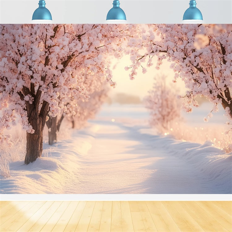 Toile de fond Hiver Sentier Floral Hivernal Rosé BRP57-390