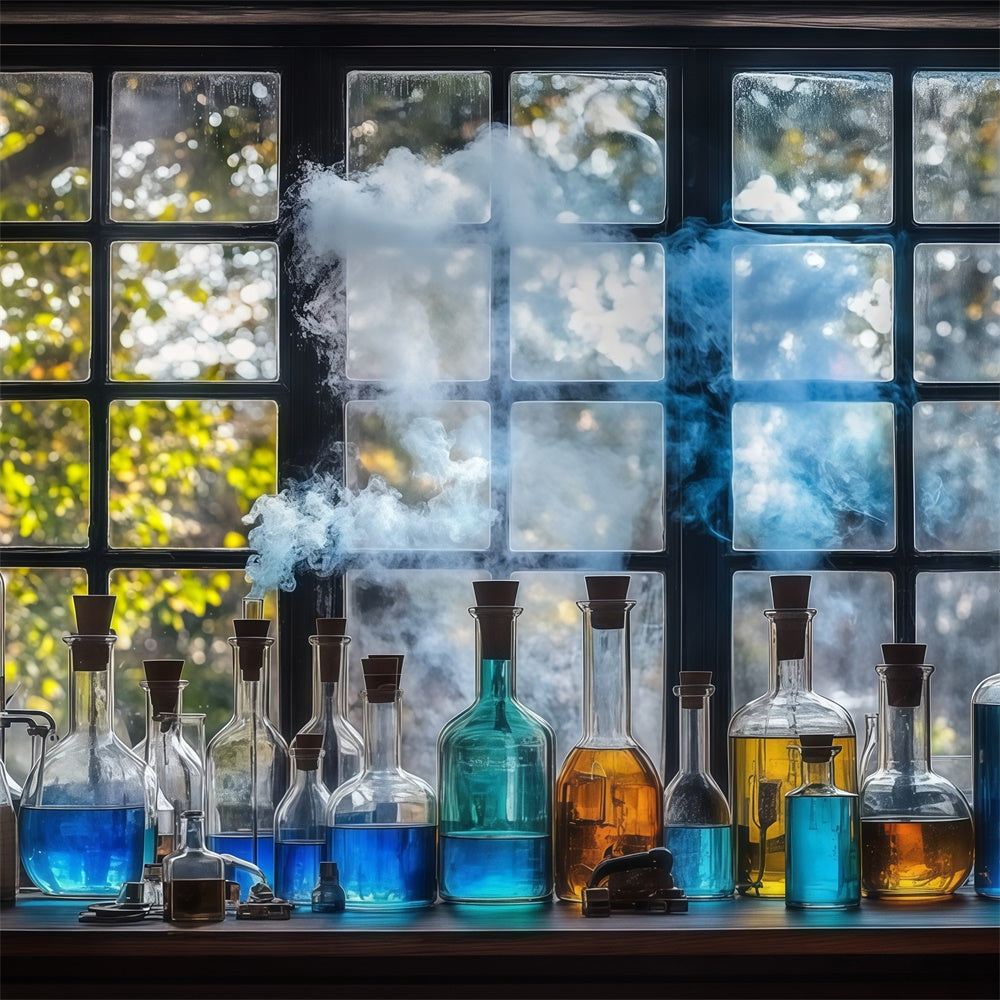 Toile de fond Laboratoire de Chimie Fenêtre et Potion Bleue BRP57-44