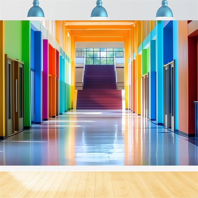 Toile de fond Scolaire Couloir Arc-en-ciel Bienvenue BRP57-45
