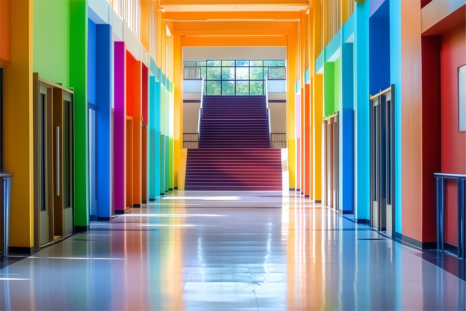 Toile de fond Scolaire Couloir Arc-en-ciel Bienvenue BRP57-45