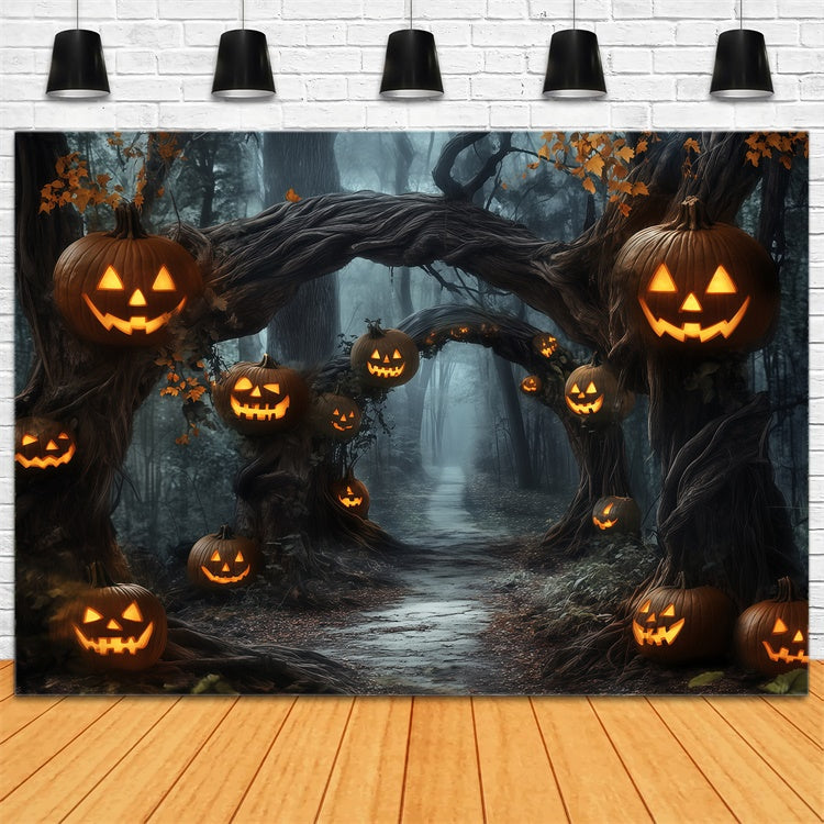 Toile de fond Halloween Chemin de Lanternes Citrouille en Forêt BRP57-60