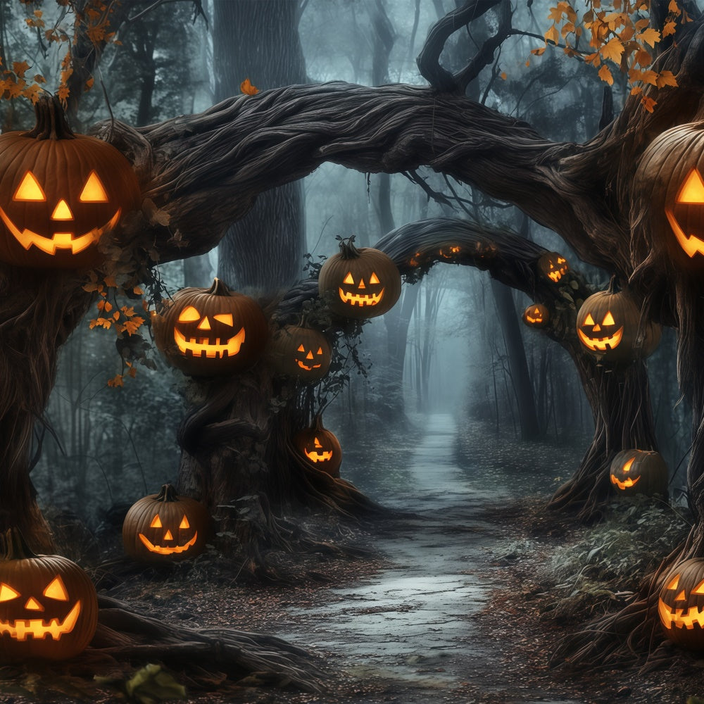 Toile de fond Halloween Chemin de Lanternes Citrouille en Forêt BRP57-60