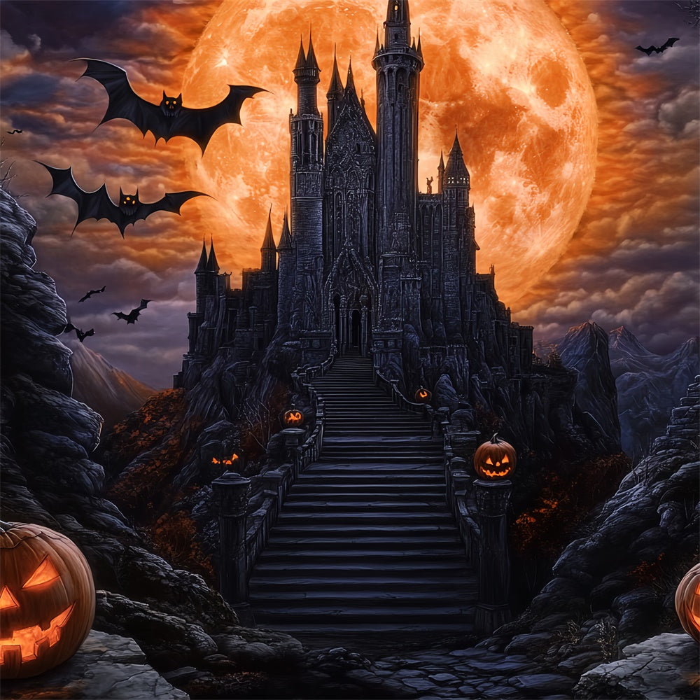 Toile de fond Halloween Château de Chauves-Souris Lune de Sang BRP57-62