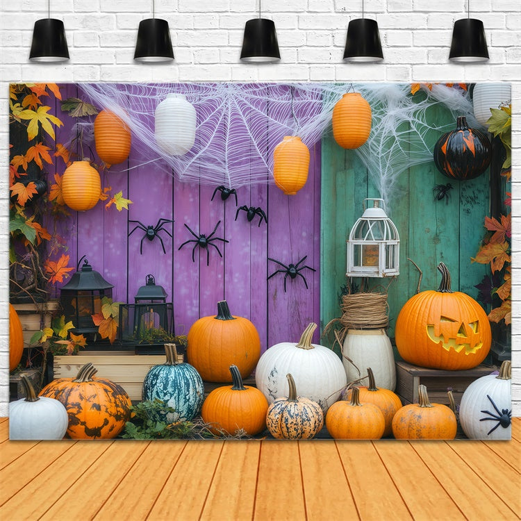 Toile de fond Halloween Mur de Citrouille et Toile d’Araignée BRP57-78
