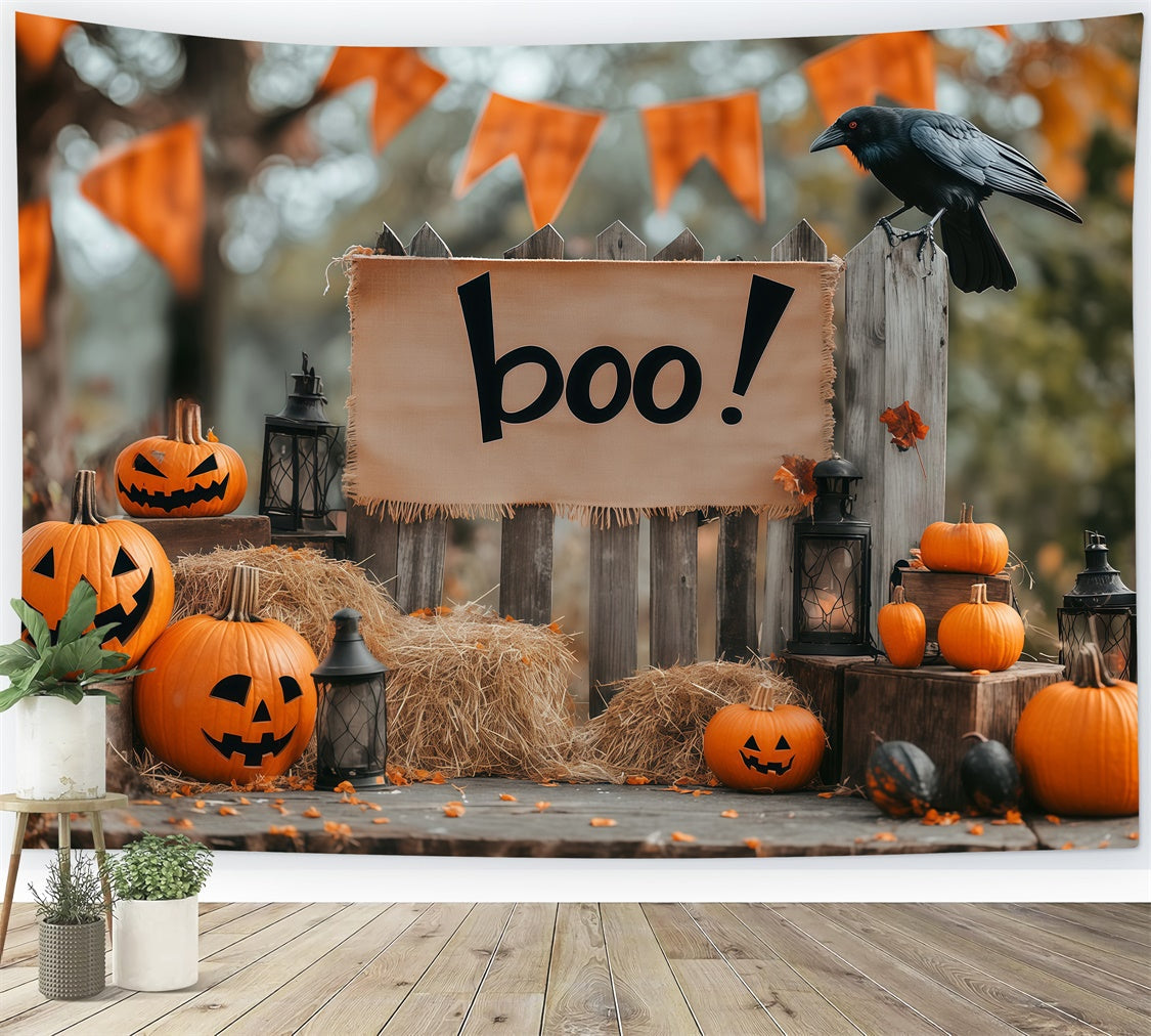 Toile de fond Halloween Clôture Bienvenue Citrouille BRP57-91