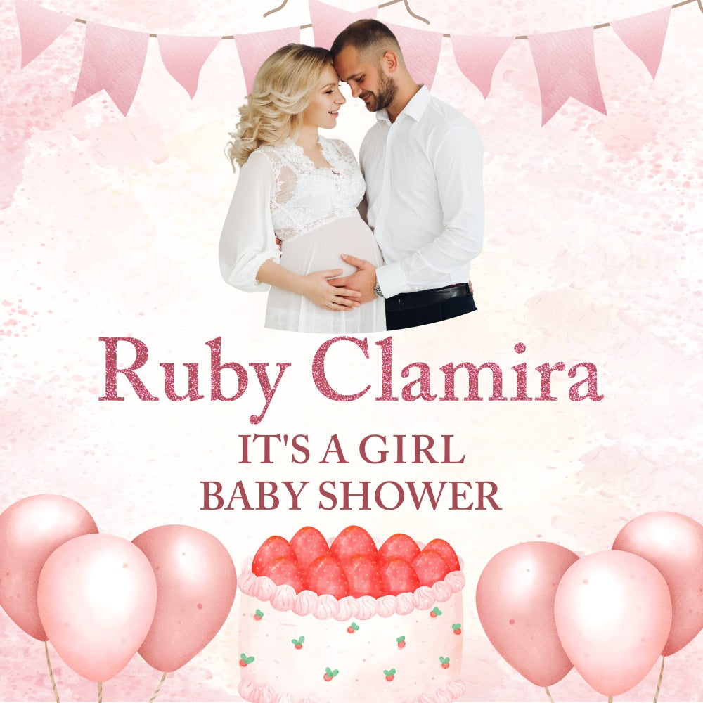 Toile de fond Baby Shower Fille Ballon Rose Personnalisée BRP6-10