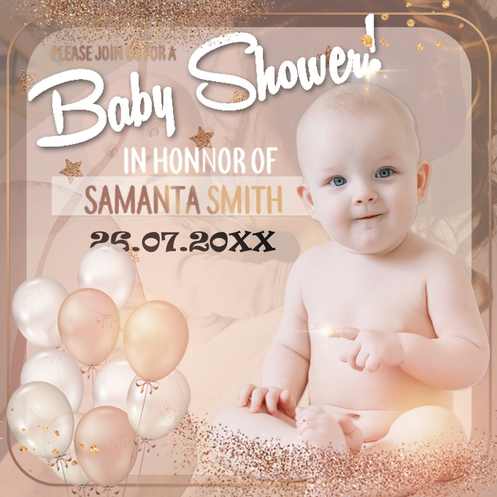 Toile de fond Baby Shower Personnalisée Ballon Pailleté Élégant BRP6-11