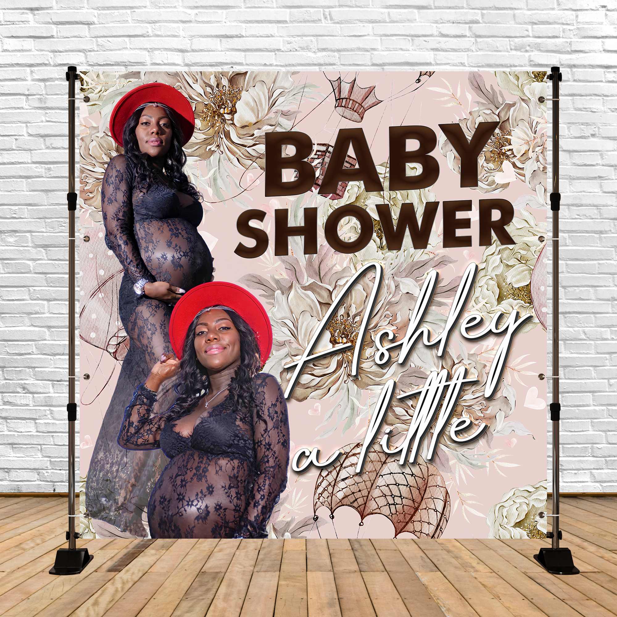 Toiles de fond Baby Shower Montgolfière Florale Personnalisées BRP6-14