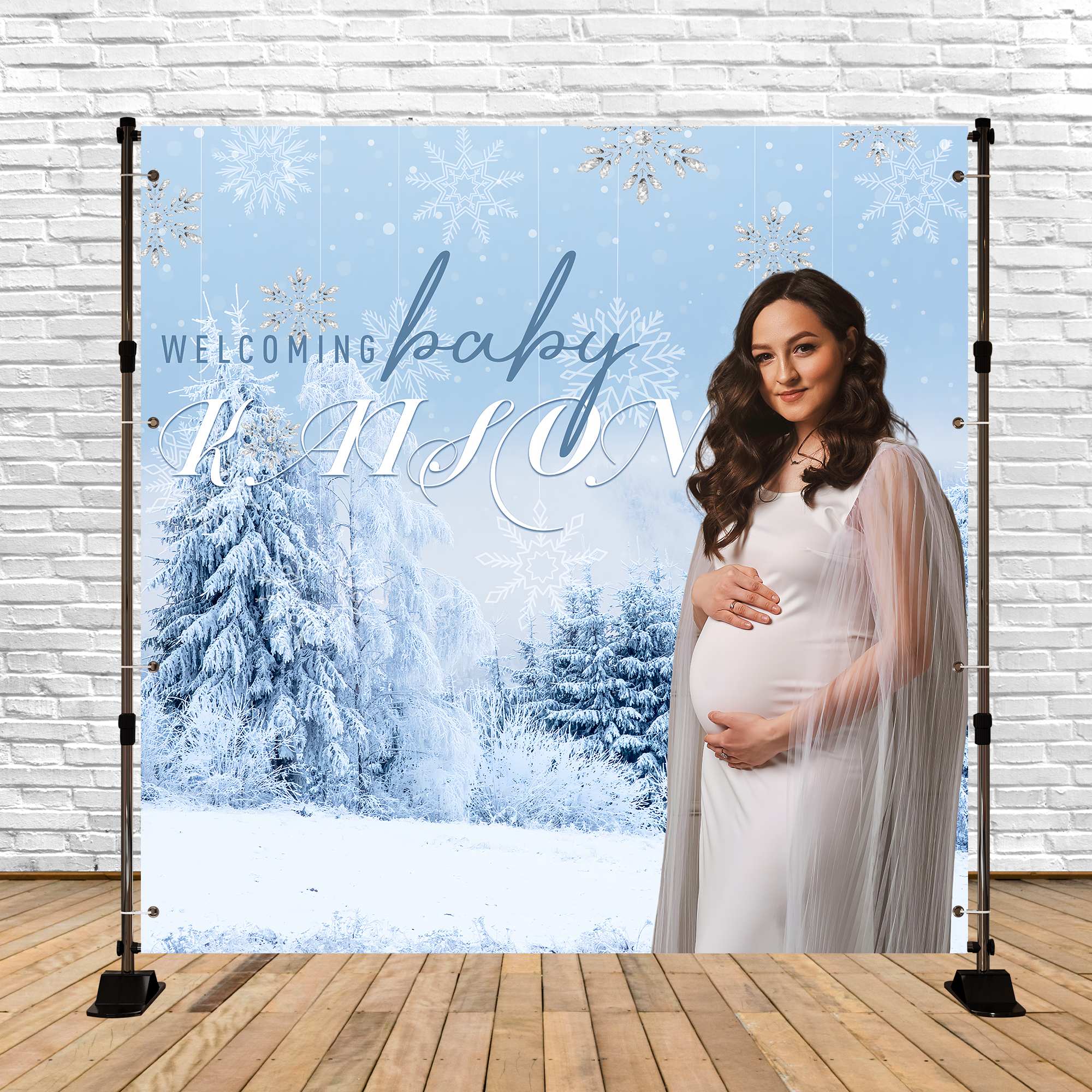Toile de fond Baby Shower Pays des Merveilles d’Hiver Personnalisée BRP6-16