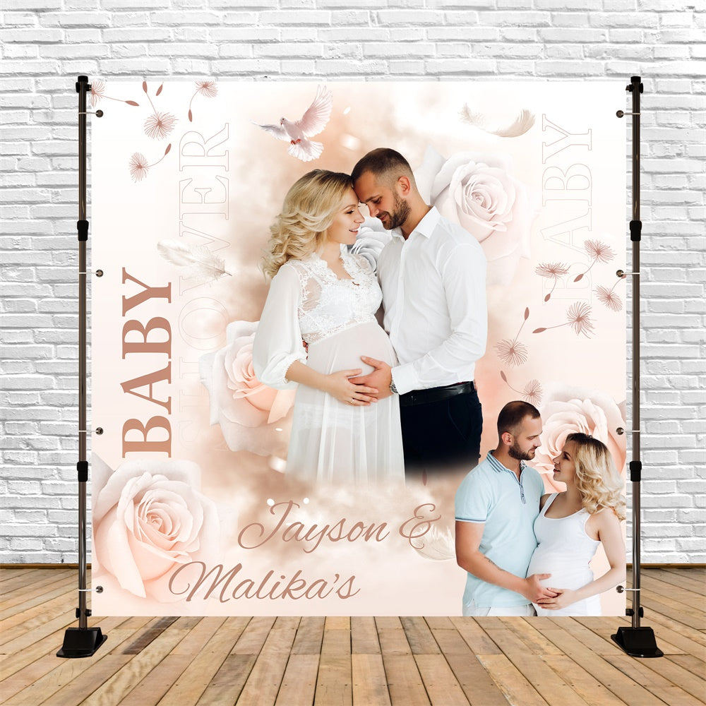 Toile de fond Photo Baby Shower Rose Tendre Personnalisée BRP6-17