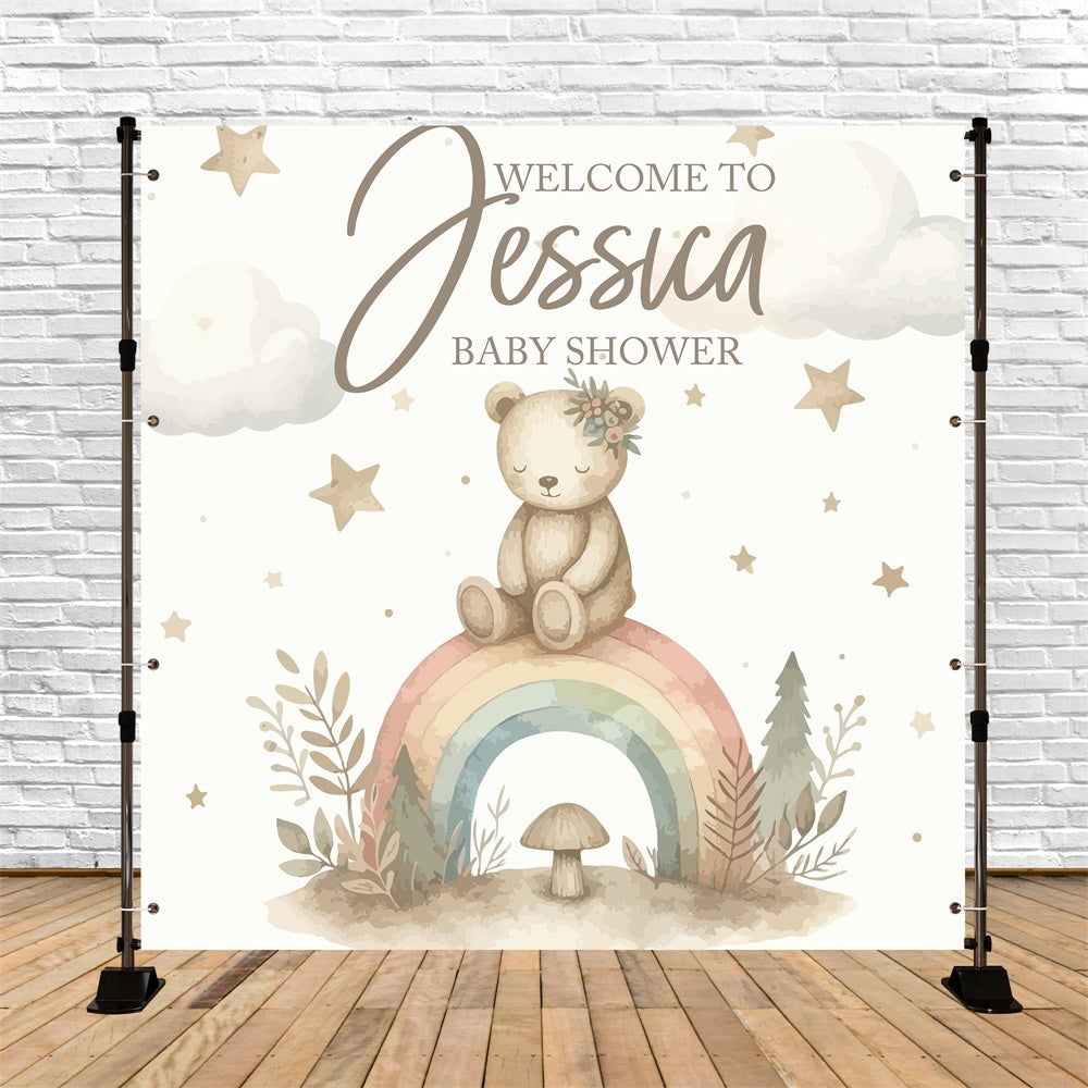 Toile de fond Baby Shower Petit Ours Arc-en-Ciel Personnalisée BRP6-26