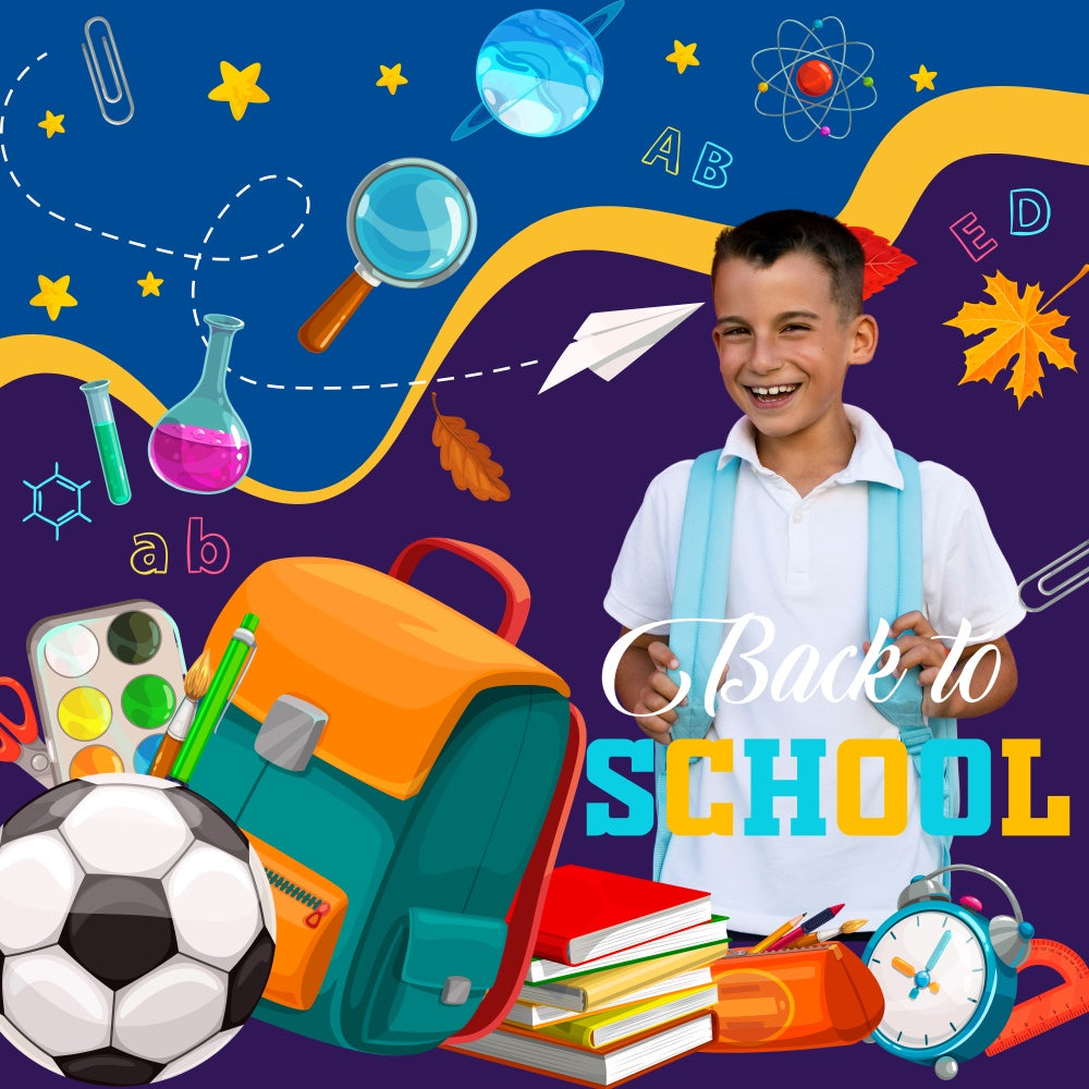 Toile de fond Retour à l’École Personnalisable Prêts pour Sport et Sciences BRP6-38