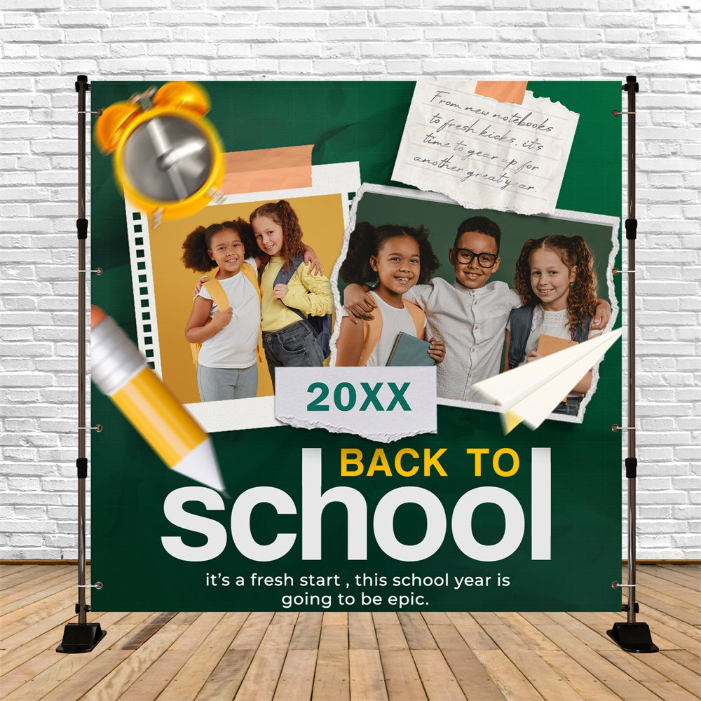 Toile de fond Retour à l’École Personnalisable Crayons et Avion en Papier BRP6-48