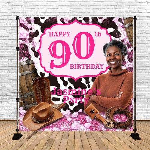 Toile de fond Deco Anniversaire Personnalisé Reine Rodéo Rose BRP6-71