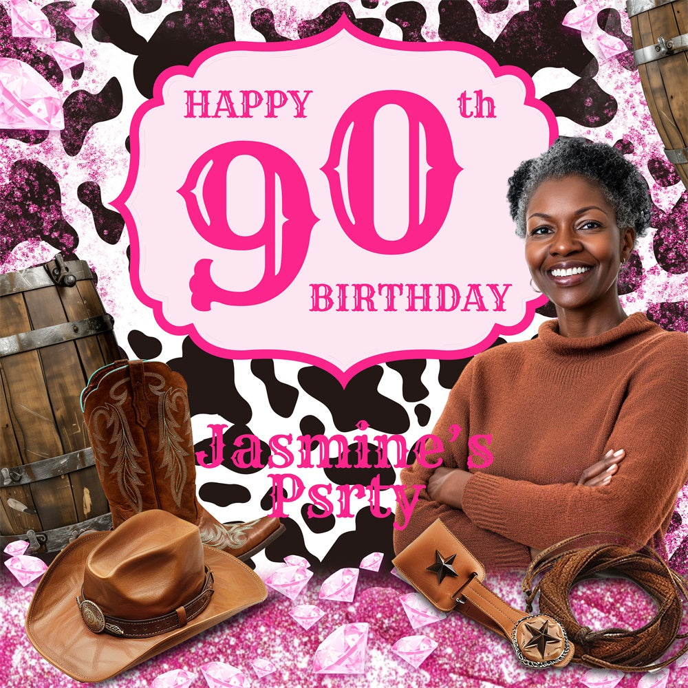 Toile de fond Deco Anniversaire Personnalisé Reine Rodéo Rose BRP6-71