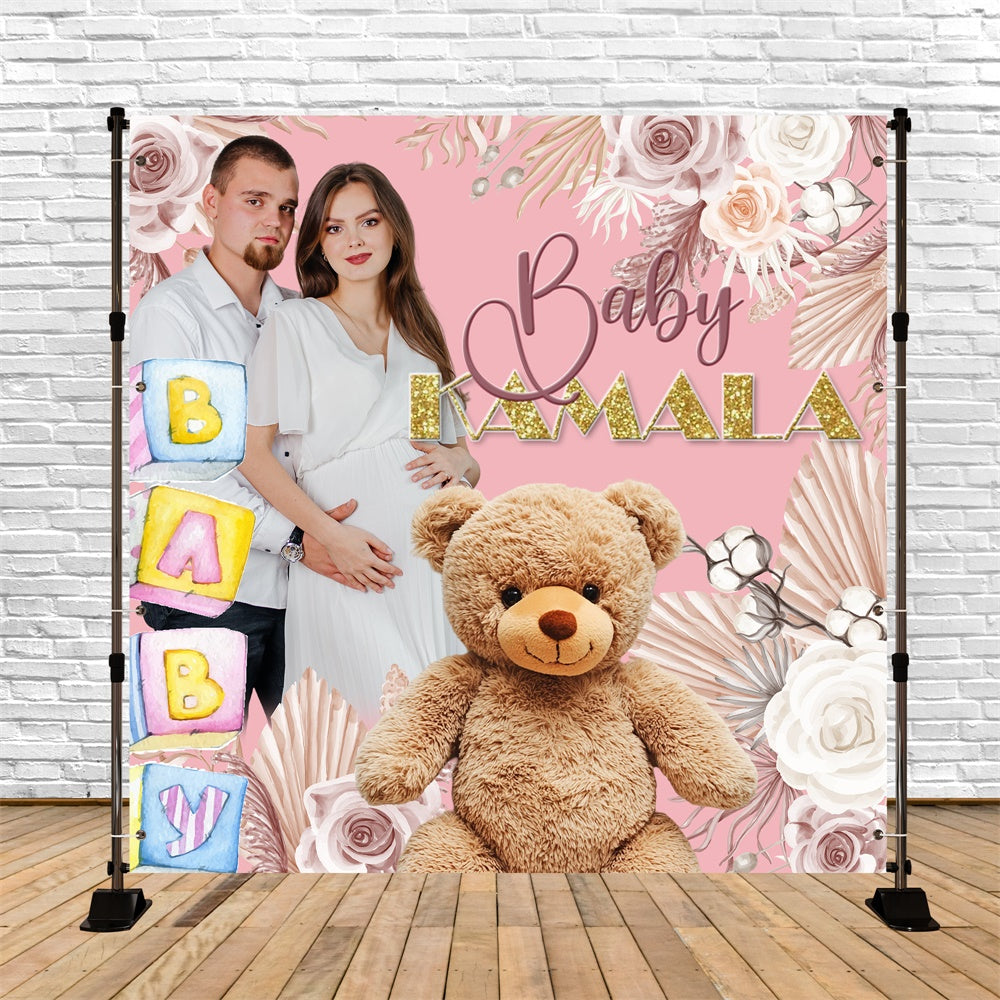 Toiles de fond Baby Shower Ours en Peluche Floral Personnalisées BRP6-8