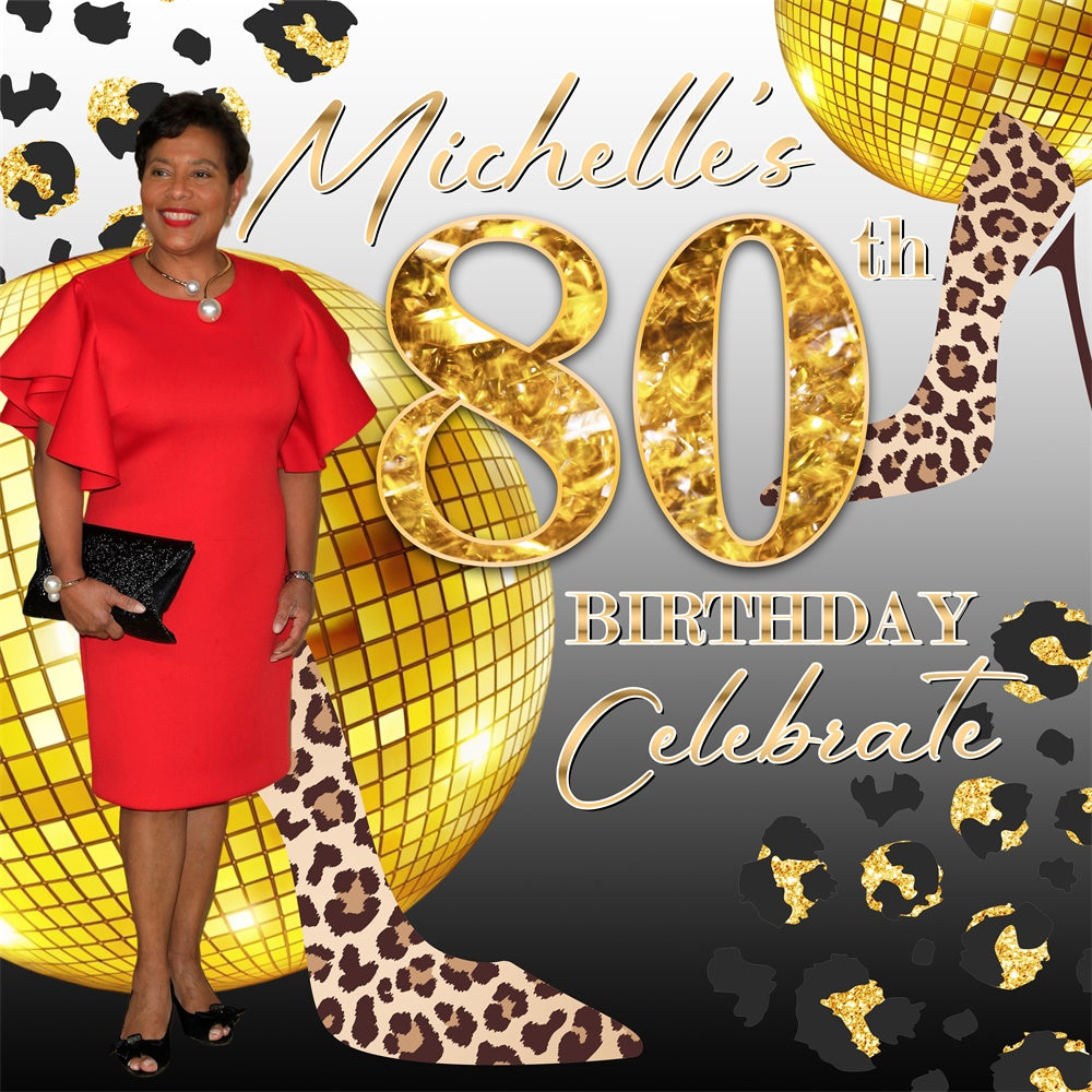 Toile de fond Personnalisable Anniversaire Reine Léopard 80 Ans BRP6-89