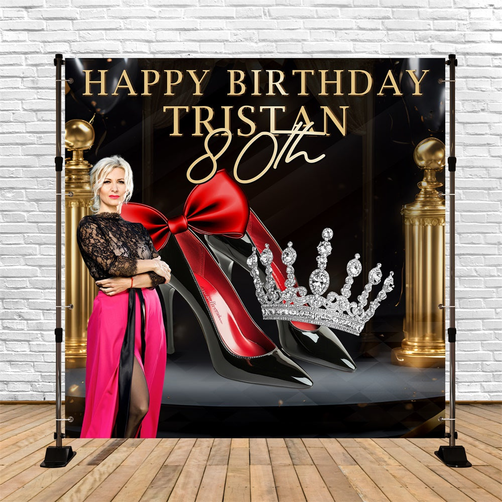 Toile de fond Deco Anniversaire Personnalisé Talons et Couronne 80 Ans BRP6-98