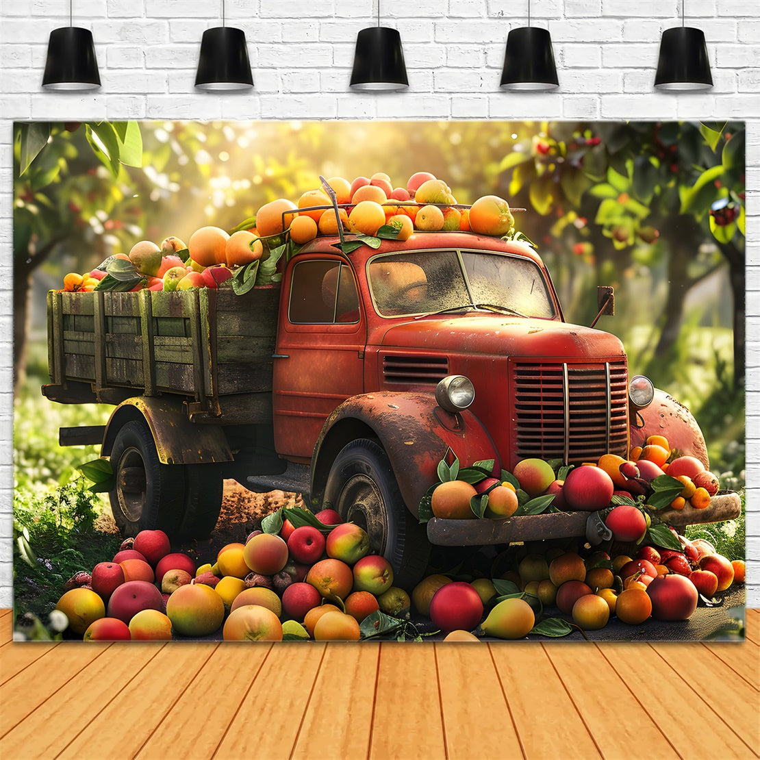 Toile de fond de voiture avec récolte de pommes d'automne BRP7-110