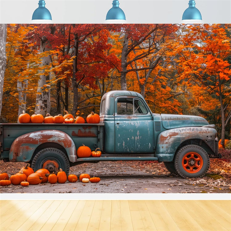 Toile de fond de camion avec érable et citrouilles d'automne BRP7-112