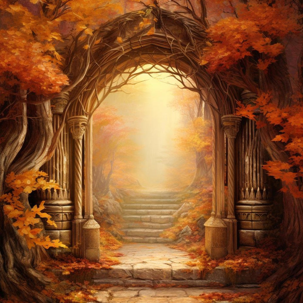 Toile de fond d'arc avec feuille d'érable dorée d'automne BRP7-124