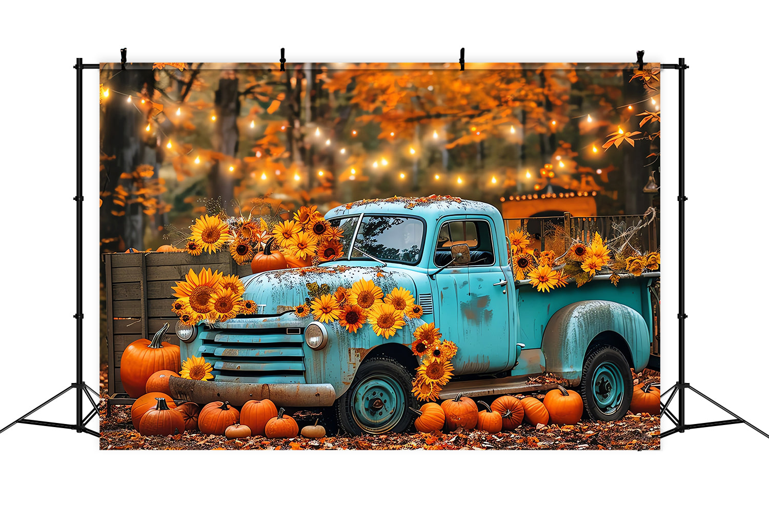 Toile de fond de camion bleu avec tournesols d'automne BRP7-130