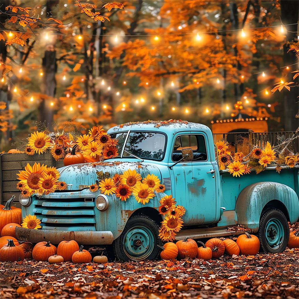 Toile de fond de camion bleu avec tournesols d'automne BRP7-130