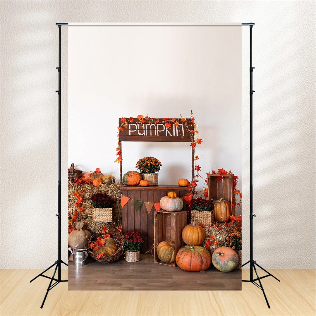 Toile de fond de stand de citrouilles avec feuilles d'érable d'automne BRP7-133