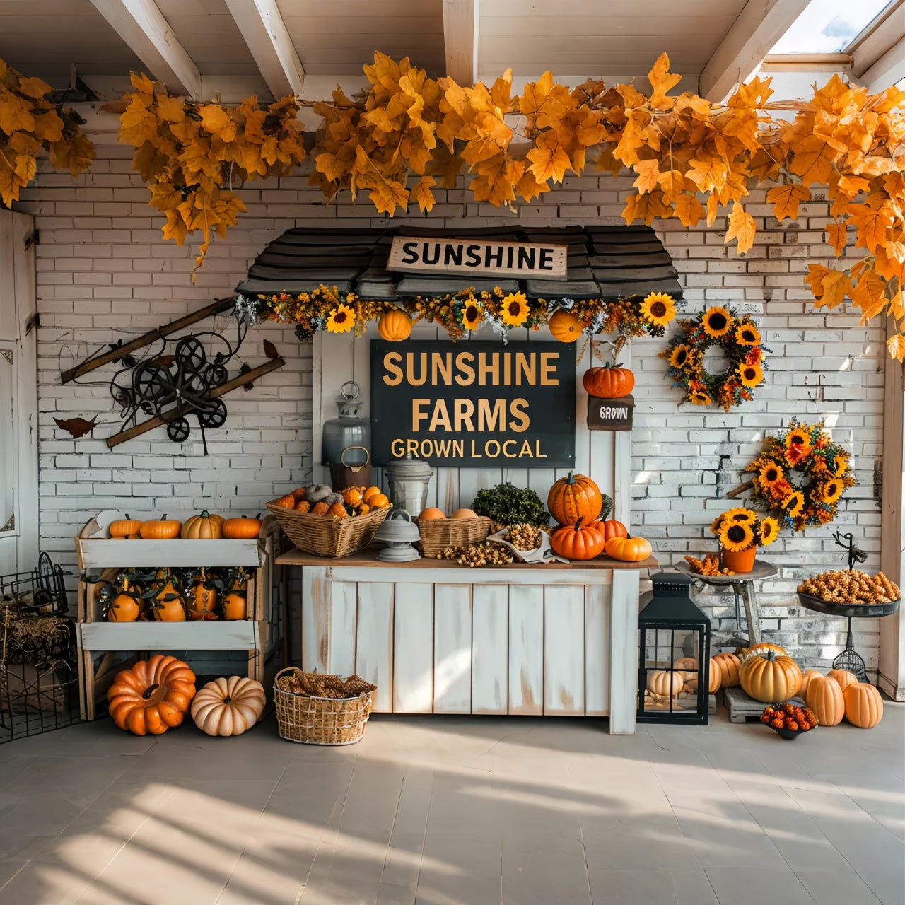 Toile de fond de marché avec petites citrouilles en automne BRP7-158