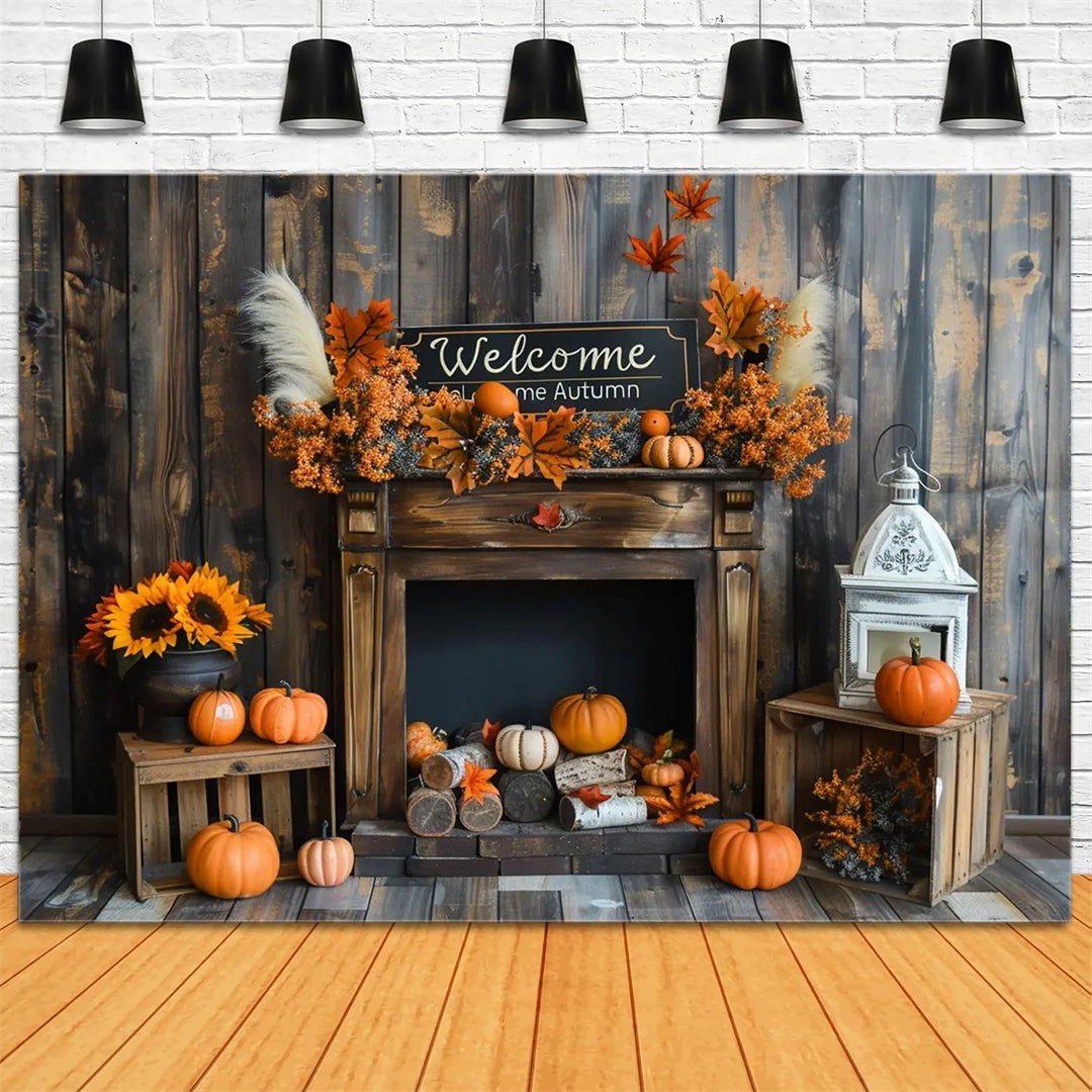 Toile de fond de citrouilles avec "Bienvenue Automne" et tournesols en bois BRP7-162