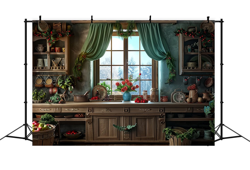 Toile de fond de Cuisine Hivernale et Confortable de Noël BRP7-215
