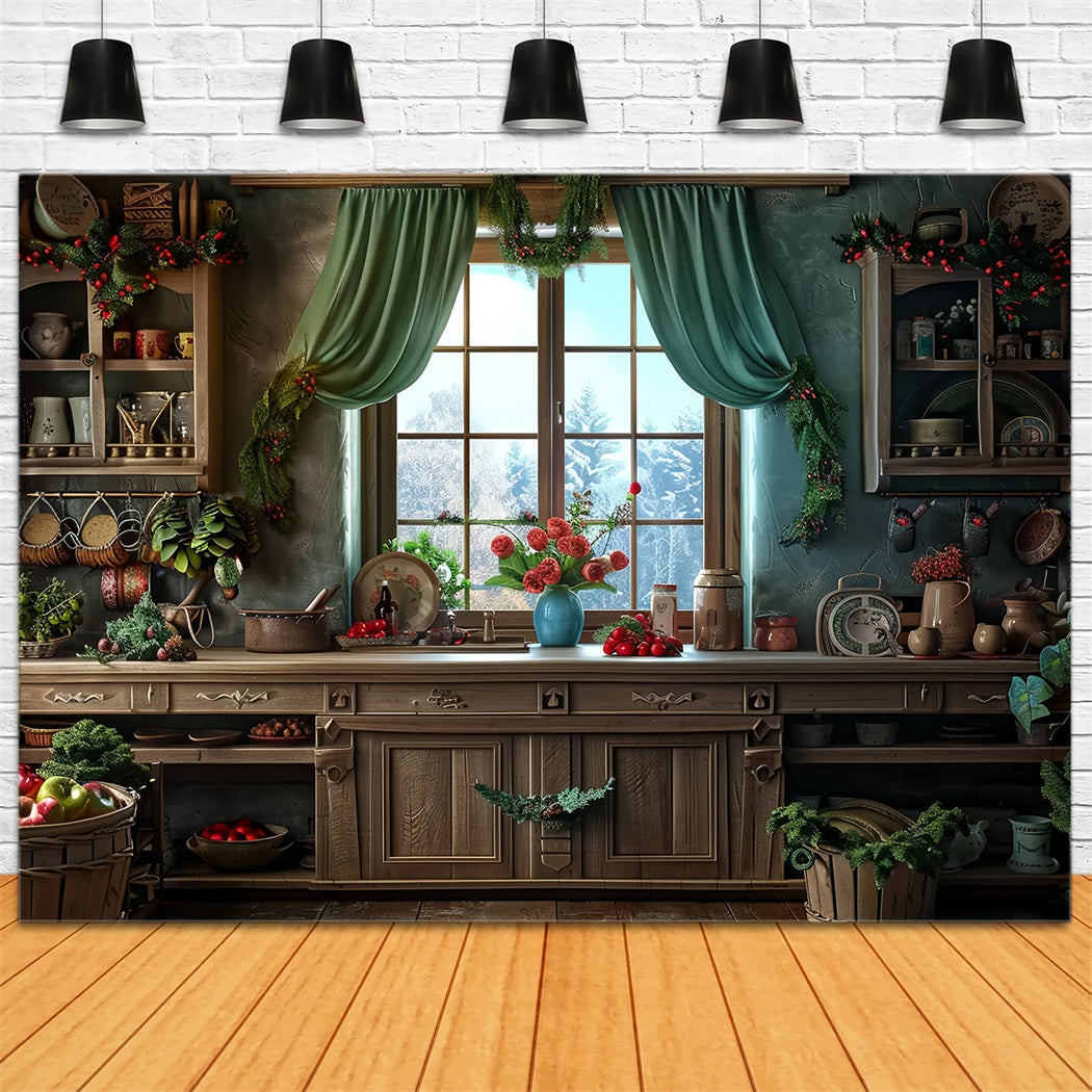 Toile de fond de Cuisine Hivernale et Confortable de Noël BRP7-215