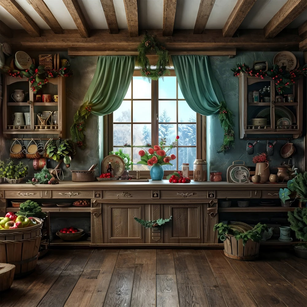 Toile de fond de Cuisine Hivernale et Confortable de Noël BRP7-215