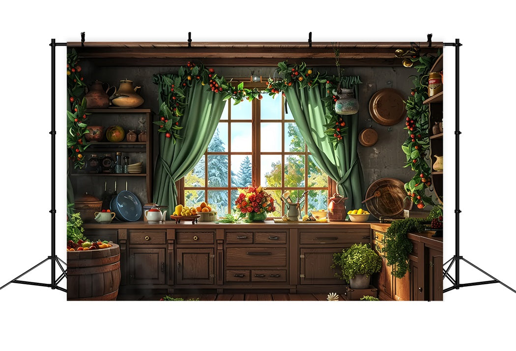 Toile de fond de Cuisine Campagnarde et Confortable de Noël BRP7-216