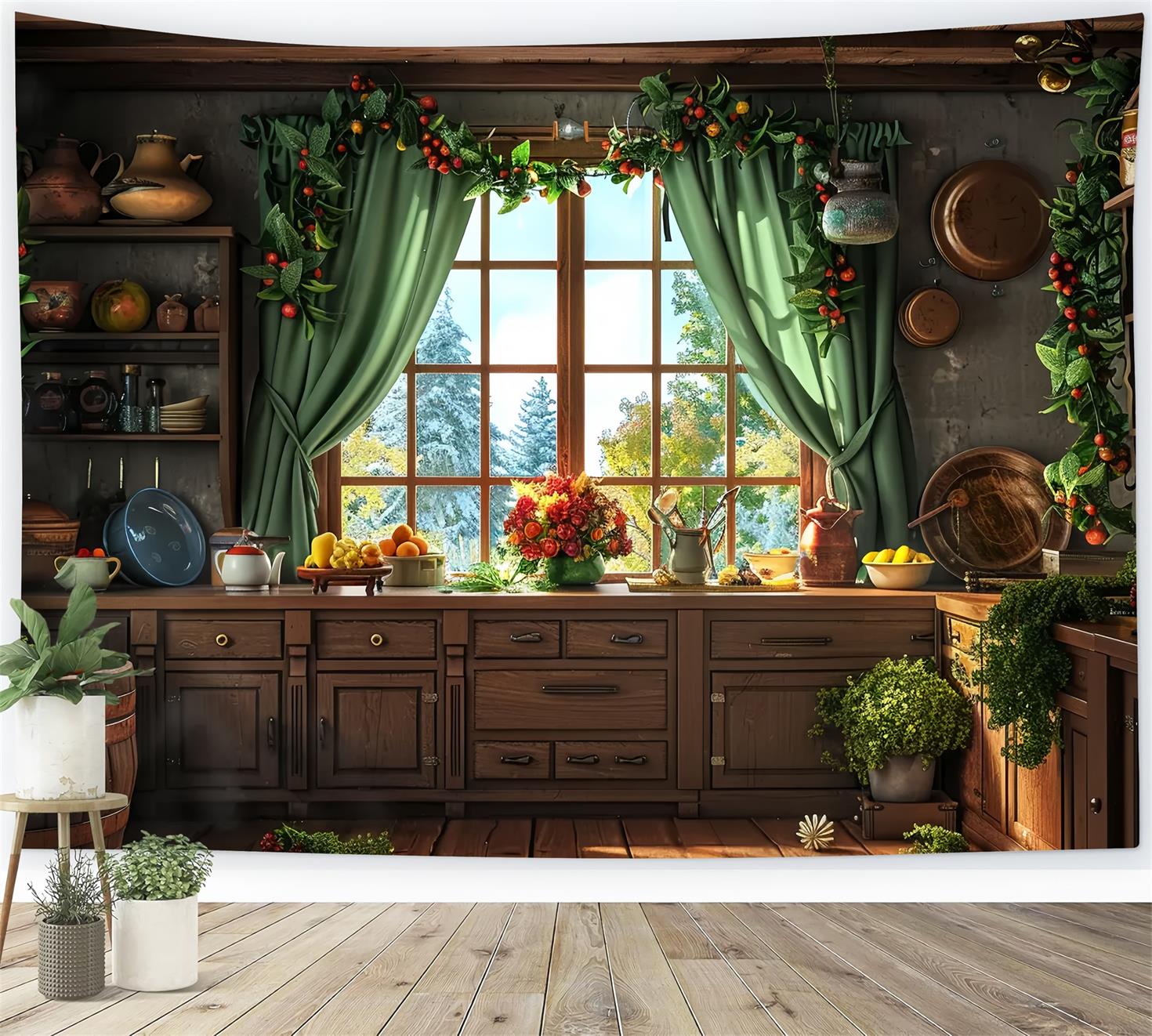 Toile de fond de Cuisine Campagnarde et Confortable de Noël BRP7-216