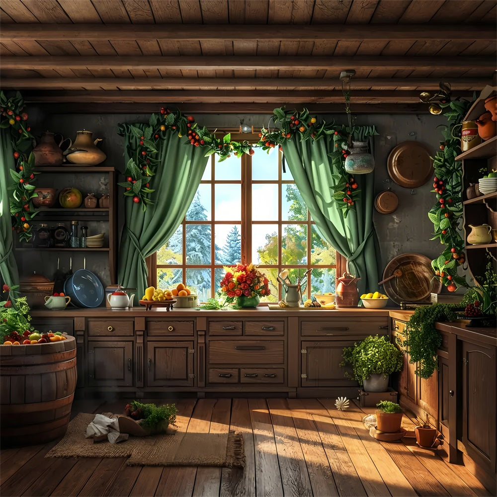 Toile de fond de Cuisine Campagnarde et Confortable de Noël BRP7-216